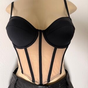 BB Black Nude Mesh Corset Bustier Top Size M (runs small)